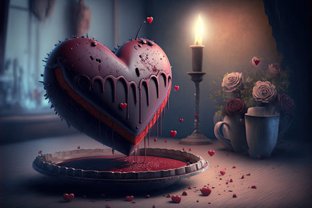 Chocolate heart melting in a bowl. Valentine's Day concept. Generative AIの素材