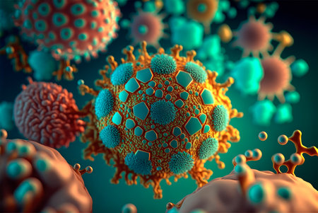 Microscopic view of viruses. Generative AIの素材