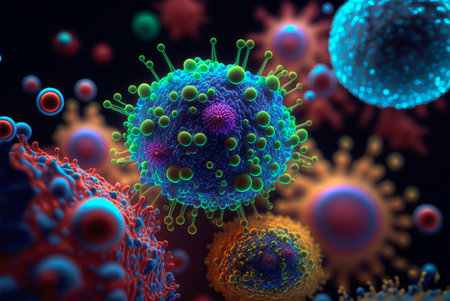 Microscopic view of viruses. Generative AIの素材