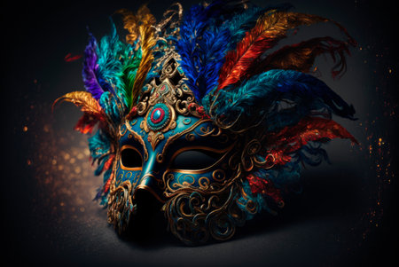 Colorful Venetian Carnival Mask. Generative AIの素材