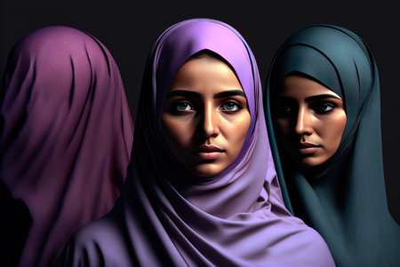 Portrait of a Muslim woman claiming her rights. Photorealistic illustration. Generative AIの素材