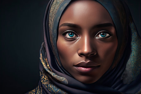 Portrait of a Muslim woman claiming her rights. Photorealistic illustration. Generative AIの素材