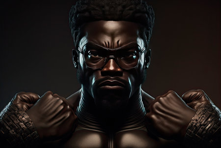 Black man with fists raised in support of black people. Black power. Generative AIの素材