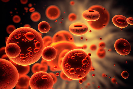 Microscopic view of blood plasma flowing through arteries and veins. Generative AIの素材