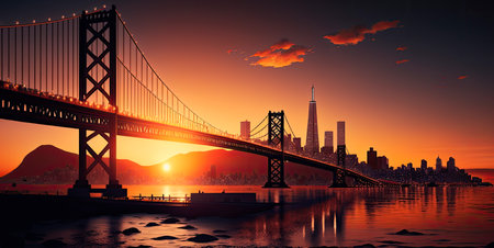 Golden Gate, San Francisco, at sunset. Generative AIの素材