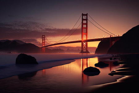 Golden Gate, San Francisco, at sunset. Generative AIの素材