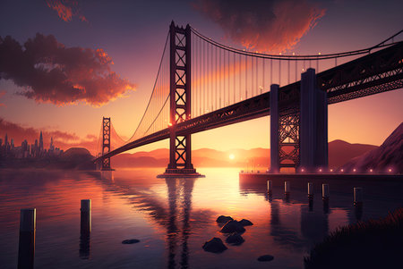 Golden Gate, San Francisco, at sunset. Generative AIの素材
