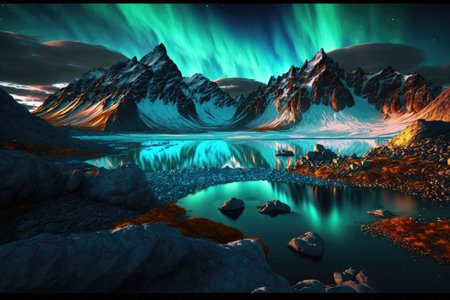 Aurora borealis northern landscape. Generative AIの素材