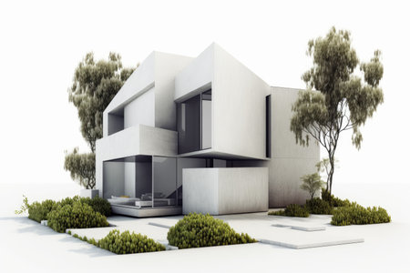 Modern family house isolated white. Generative AIの素材