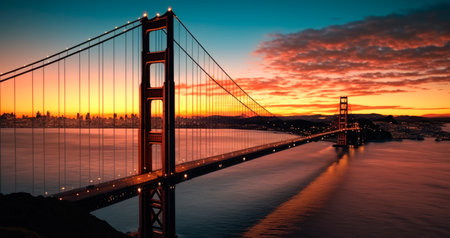 Golden Gate, San Francisco, at sunset. Generative AIの素材