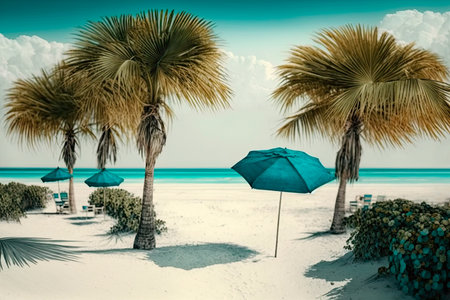 View of a tourist resort on a paradise beach. Generative AIの素材