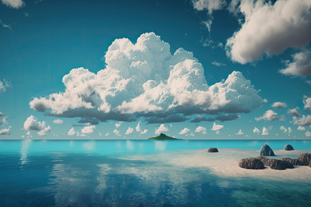 Idyllic tropical beach of white sand and turquoise waters. Generative AIの素材