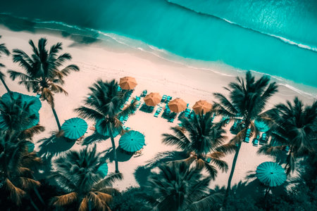 Aerial view of a tourist resort on a paradise beach. Generative AIの素材