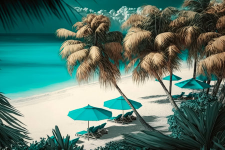 View of a tourist resort on a paradise beach. Generative AIの素材