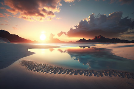 Idyllic tropical beach at sunset. Generative AIの素材