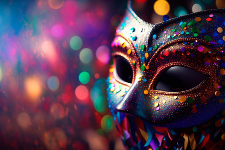 Colorful Venetian Carnival Mask. Generative AIの素材