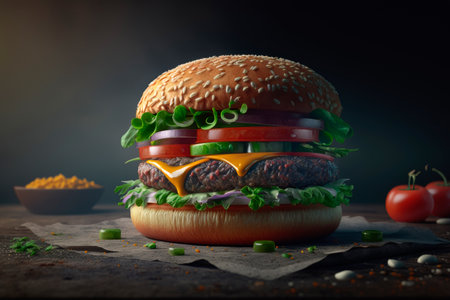 Delicious burger with tomato, lettuce and cheese. Generative AIの素材