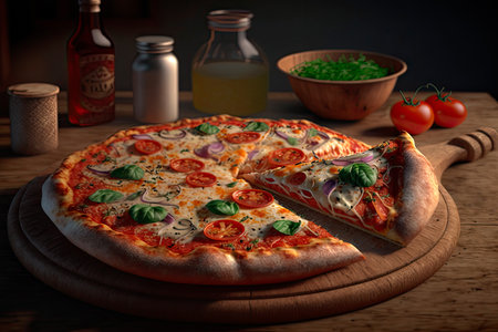 Traditional Italian homemade pizza fresh from the oven. Generative AIの素材