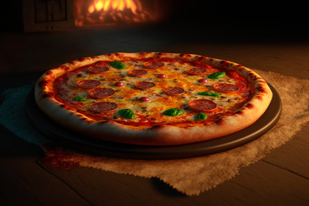 Traditional Italian homemade pizza fresh from the oven. Generative AIの素材