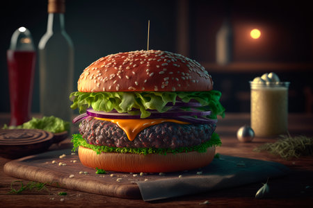 Delicious burger with tomato, lettuce and cheese. Generative AIの素材