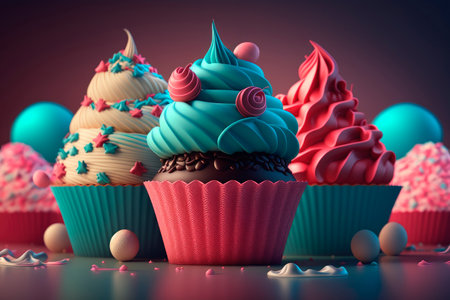 Delicious colorful cupcakes. Generative AIの素材
