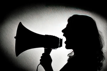 Woman speaking on loudspeaker. Feminism concept. Generative AIの素材