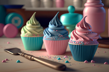 Delicious colorful cupcakes. Generative AIの素材