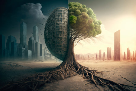 Concept of climate change and environmental destruction. Generative AIの素材