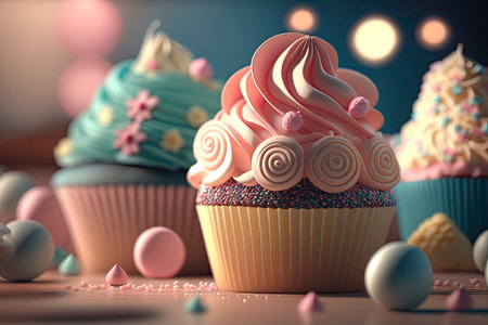 Delicious colorful cupcakes. Generative AIの素材