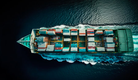Aerial view of a large container ship in the ocean. Generative AIの素材