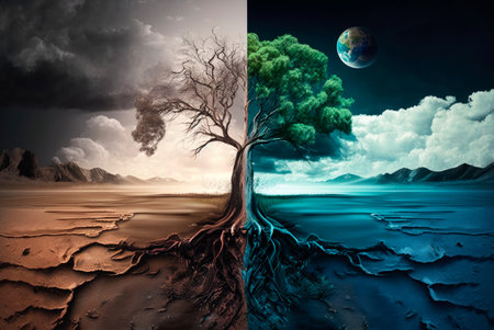 Concept of climate change and environmental destruction. Generative AIの素材