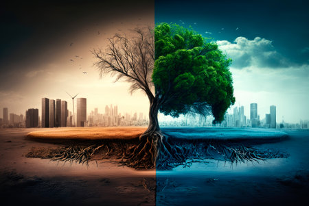 Concept of climate change and environmental destruction. Generative AIの素材