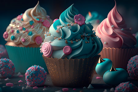 Delicious colorful cupcakes. Generative AIの素材