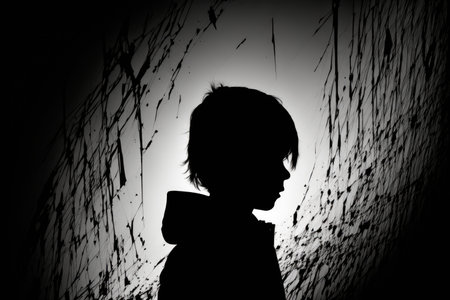 Silhouette of a teenager boy with depression. Mental health concept. Generative AIの素材