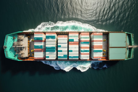 Aerial view of a large container ship in the ocean. Generative AIの素材