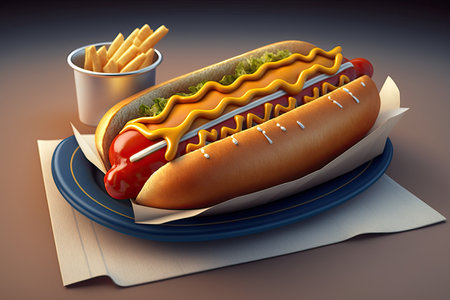 Hot dog and french fries. Generative AIの素材