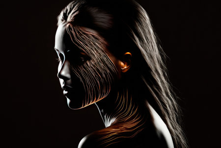 Illustration of a beautiful young woman. Beauty and skin care concepts. Generative AIの素材