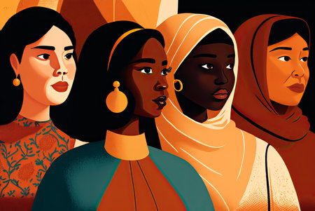 Illustration showing a group of women of different ethnicities. Generative AIの素材