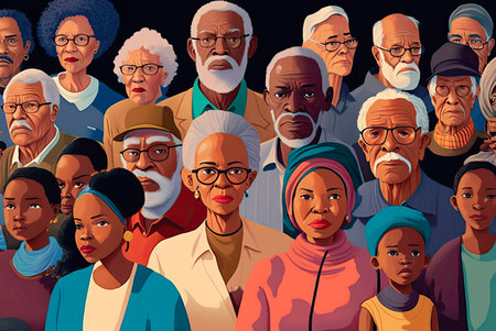 Illustration showing a group of black people of different ages. Generative AIの素材
