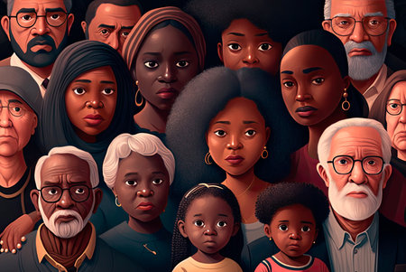 Illustration showing a group of black people of different ages. Generative AIの素材