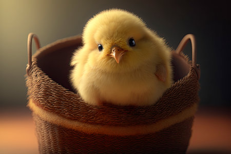 Portrait of newly hatched yellow chick. Generative AIの素材