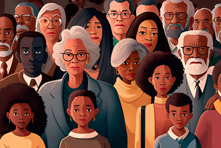 Illustration showing a group of black people of different ages. Generative AIの素材
