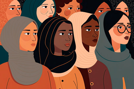 Illustration showing a group of women of different ethnicities. Generative AIの素材