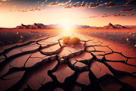 Dry and cracked earth in the desert. Generative AIの素材