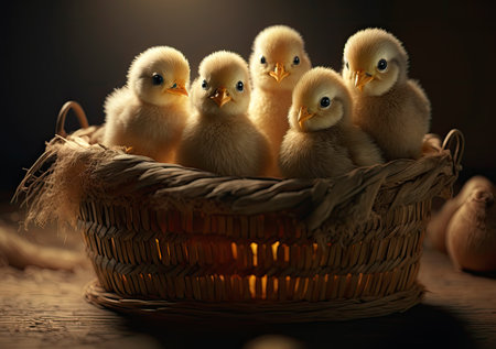 Portrait of newly hatched yellow chicks. Generative AIの素材