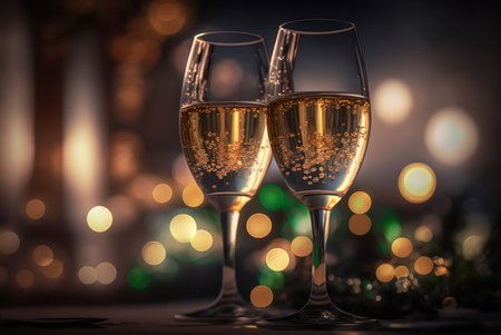 Two champagne glasses toasting. Generative AIの素材
