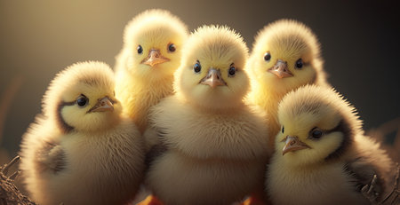 Portrait of newly hatched yellow chicks. Generative AIの素材