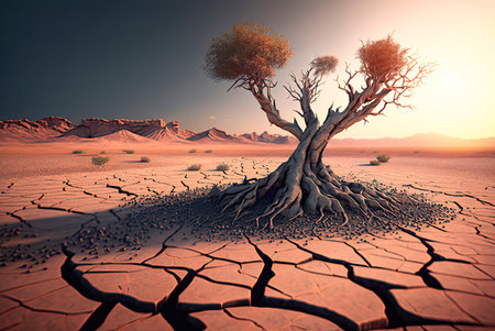Dry and cracked earth in the desert. Generative AIの素材