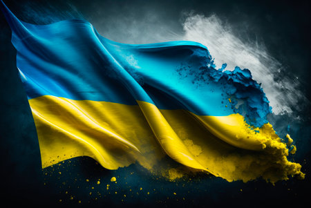 Flag of Ukraine. Ukrainian flag. Generative AIの素材