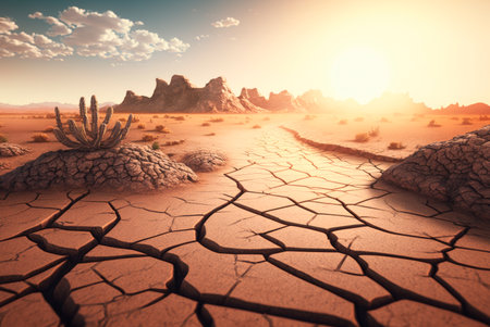 Dry and cracked earth in the desert. Generative AIの素材